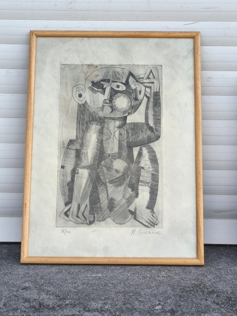 Gravure signe marcel gromaire, Antiquités & Art, Enlèvement ou Envoi, Gravure