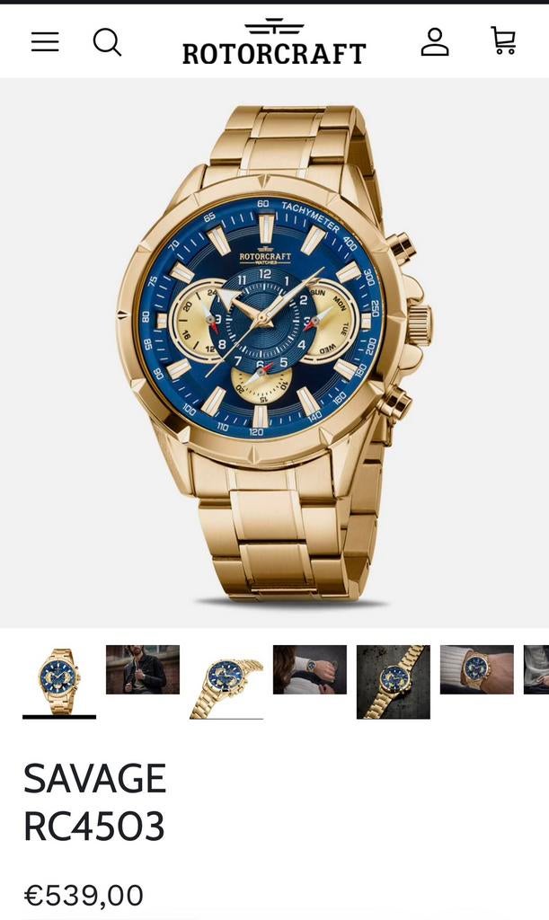 herenhorloge Savage Goud/Blauw, Ophalen, Zo goed als nieuw, Goud, Polshorloge