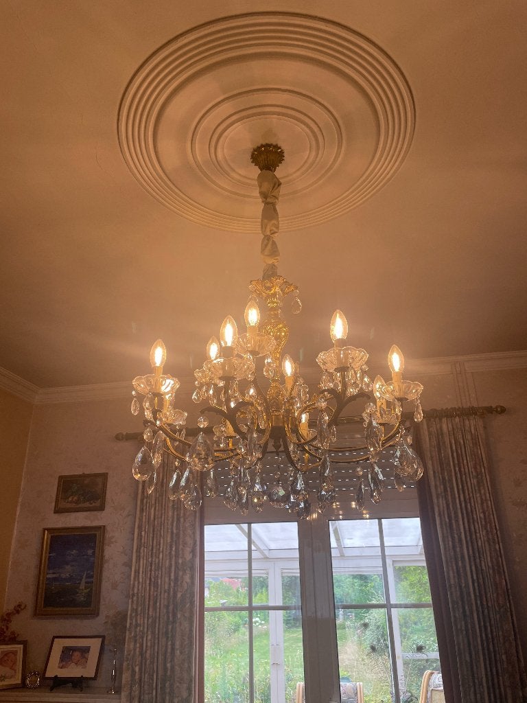 Antiek luster, Huis en Inrichting, Lampen | Kroonluchters, Ophalen, Gebruikt, Glas, Overige fittingen