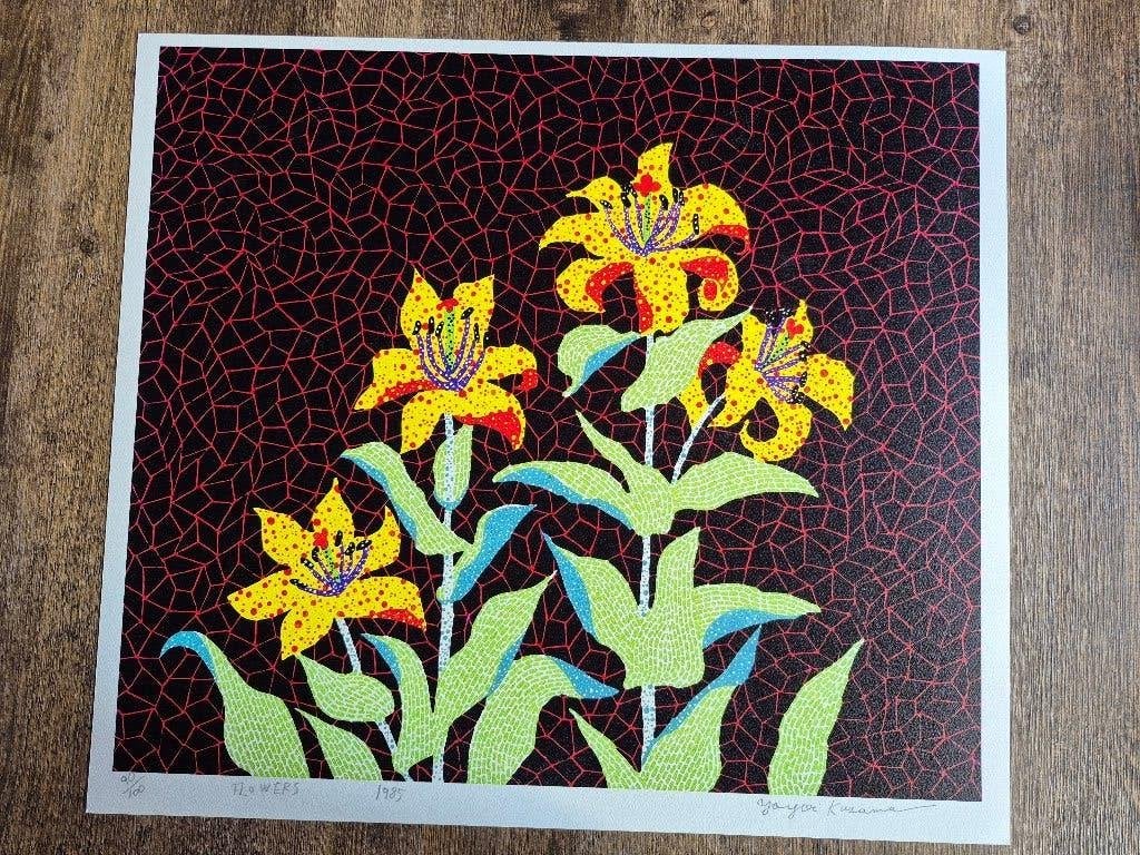 zeefdruk Flowers (1985) Yayoi Kusama., Ophalen of Verzenden, Zeefdruk