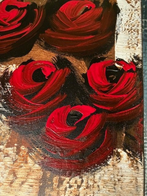 PEINTURE TRIPTYQUE  TEMPÊTE DE ROSES 60 X 90 CM, Enlèvement ou Envoi, Peinture acrylique, Signé, Autres styles