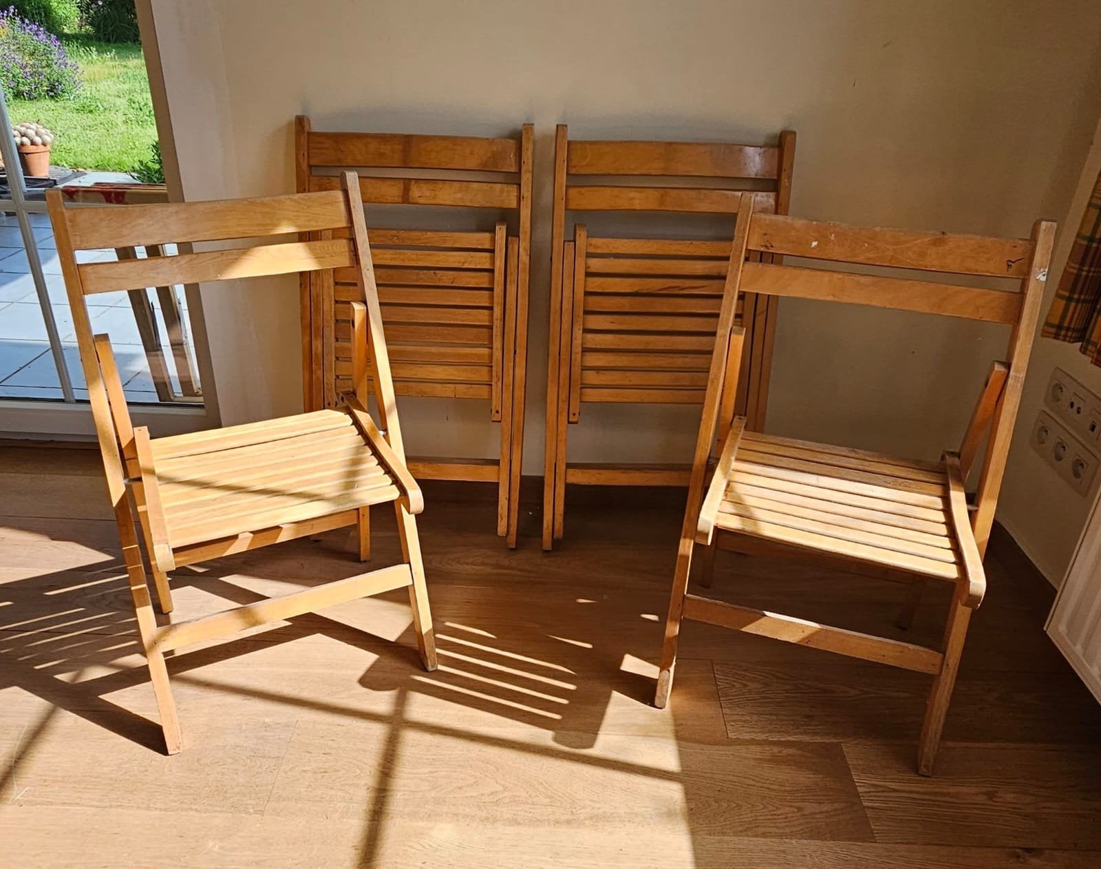Chaises pliantes en bois (x4), Maison & Meubles, Chaises, Enlèvement