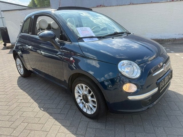 Fiat 500 Cabrio Benzine Airco Navi Leer ALU PDC TOP!, Auto's, 63 kW, Cabriolet, Blauw, Leder en Stof