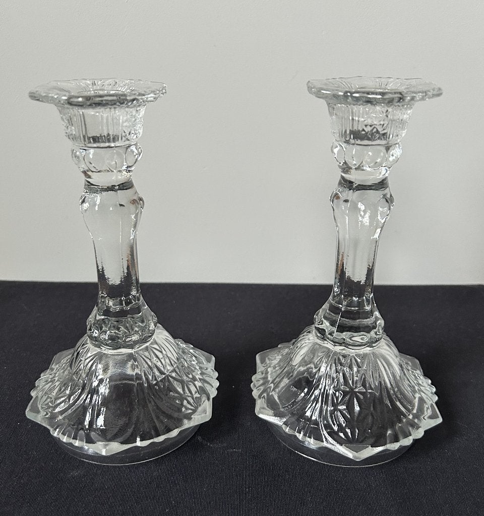 Duo van Vintage Glazen Kandelaars, Antiek en Kunst, Ophalen of Verzenden, Glas