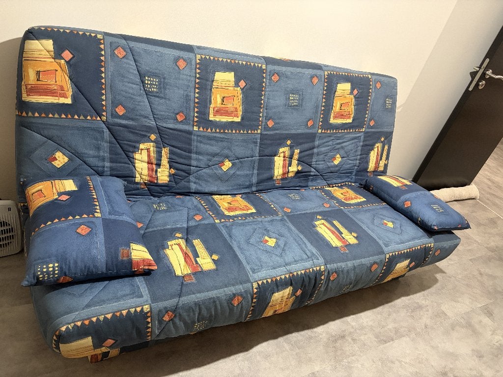 Bed - Clic-Clac-bank, Huis en Inrichting, Slaapkamer | Slaapbanken, Ophalen, Blauw, Tweepersoons, 190 cm of minder
