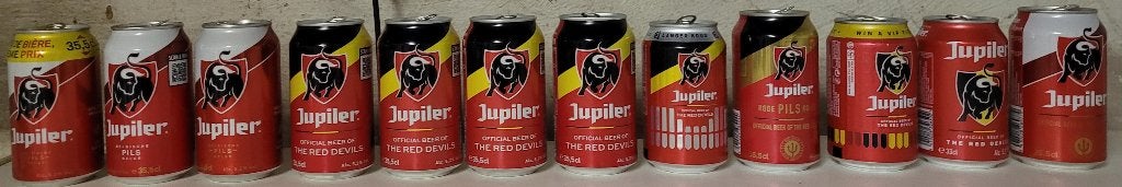 Collection 12 canettes Jupiler Red Devils - Diables Rouges, Collections, Enlèvement ou Envoi, Utilisé, Autres types, Jupiler