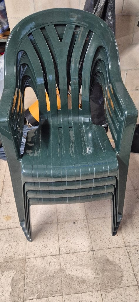 Groene Tuinset tafel met 5 stoelen., Tuin en Terras, Ophalen, Kunststof, Gebruikt, 6 zitplaatsen