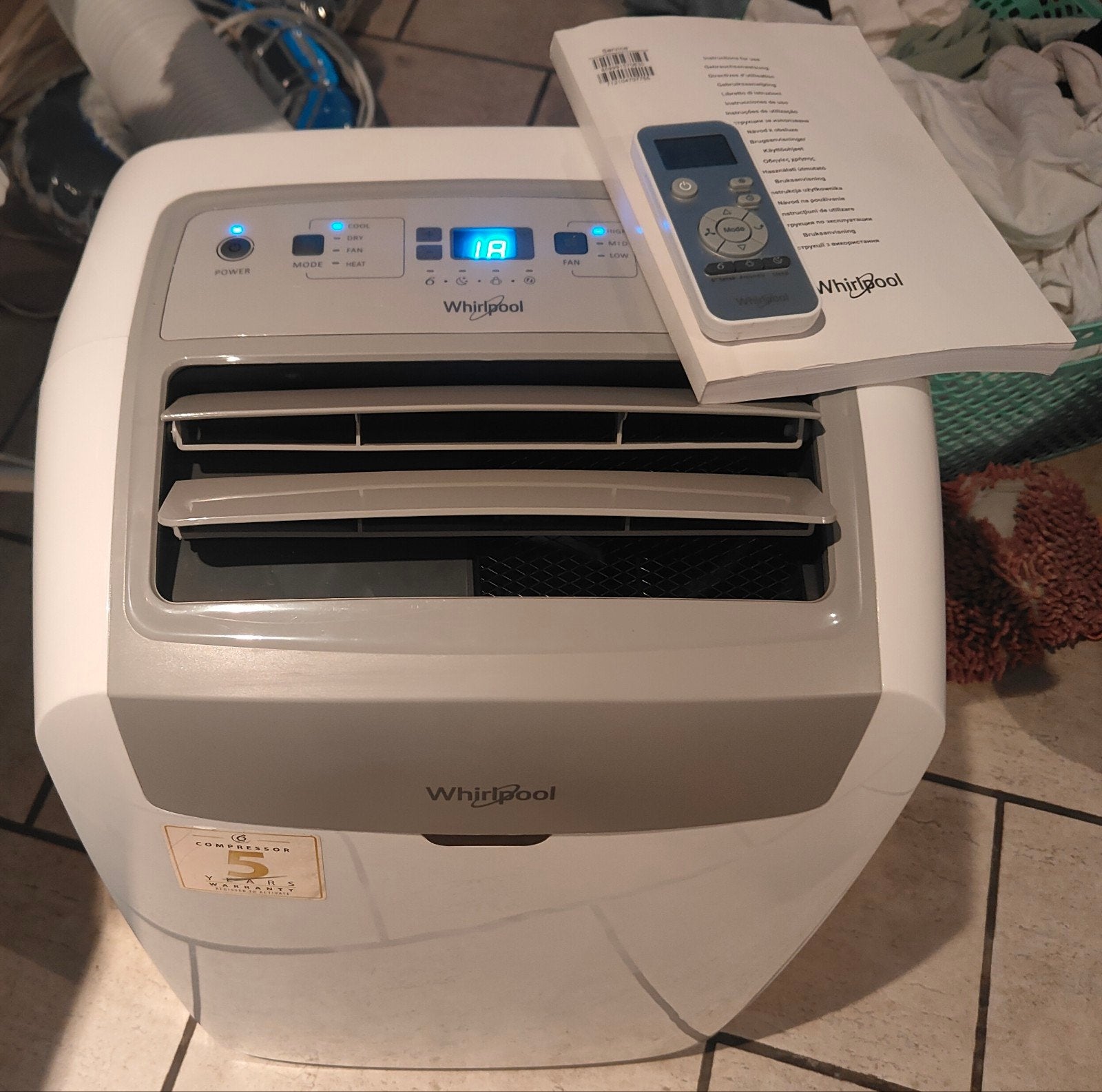 Whirlpool 3,5KW mobiele Airco, 12.000BTU Luxe model, Elektronische apparatuur, Airco's, Ophalen, Koelen en Ontvochtigen, 3 snelheden of meer