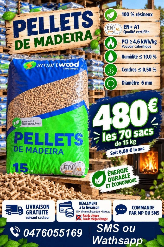 Lire annonce. Palette pellet résineux paie 1 fois livré, Jardin & Terrasse, 6 m³ ou plus, Envoi, Autres essences de bois, Bûches