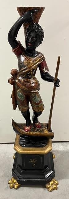 Venetiaans Torchere-beeld in Nubische stijl/Gondelier, Antiek en Kunst, Kunst | Beelden en Houtsnijwerken, Ophalen, Beschilderd
