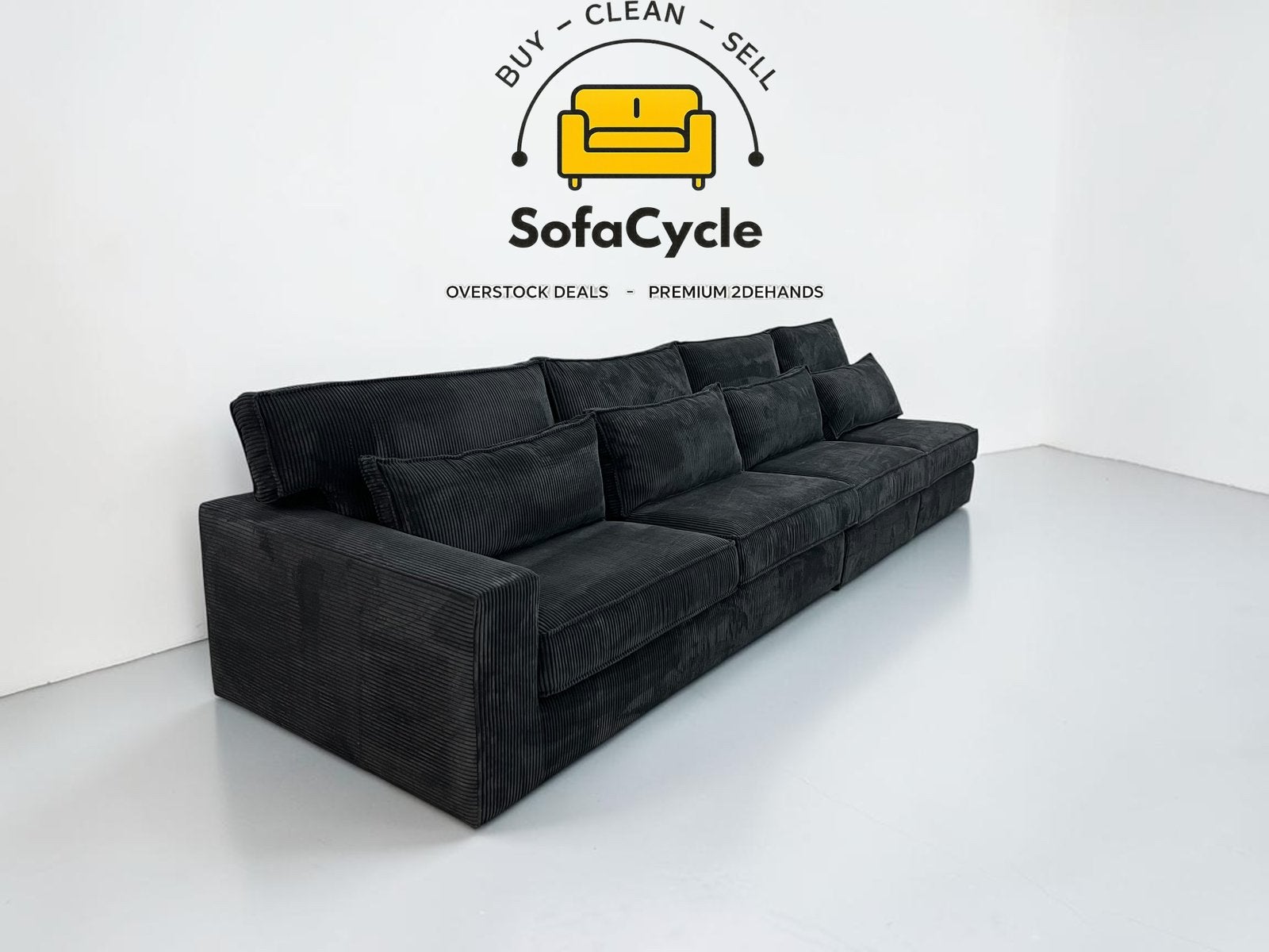 Chaise d'angle en tissu noir, modulable — overstock, Neuf, Enlèvement ou Envoi, SofaCycle, Info@sofacycle.be