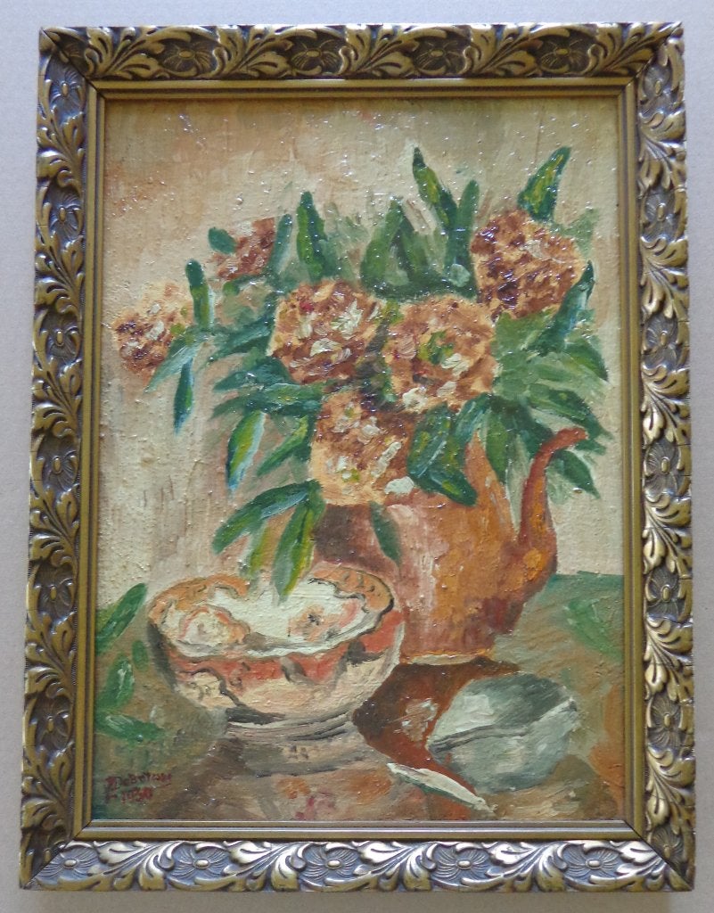 MAX DE BATISSE / BLOEMENPRACHT / OLIEVERF / 43x32cm / KADER, Antiquités & Art, Enlèvement ou Envoi, Signé, Peinture à l'huile
