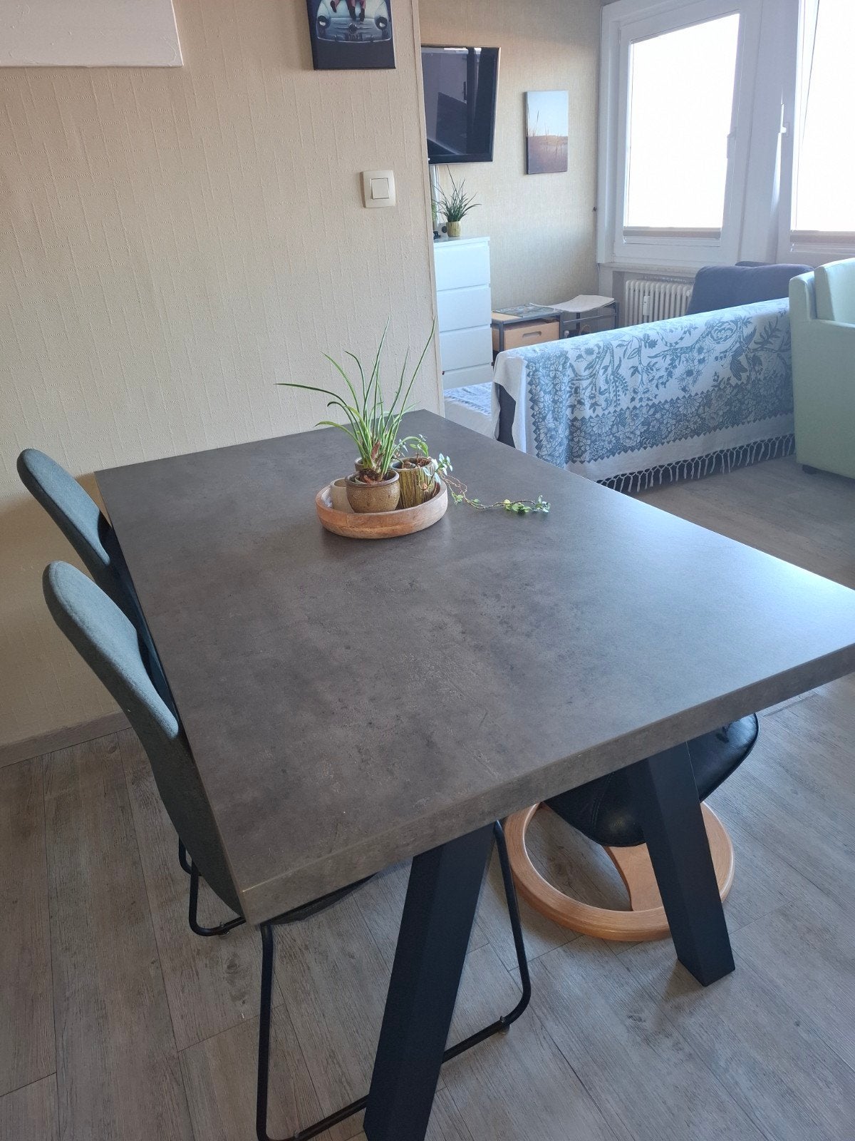 tafel+4 stoelen, Quatre personnes, 150 à 200 cm, Landelijk/industrieel, Comme neuf