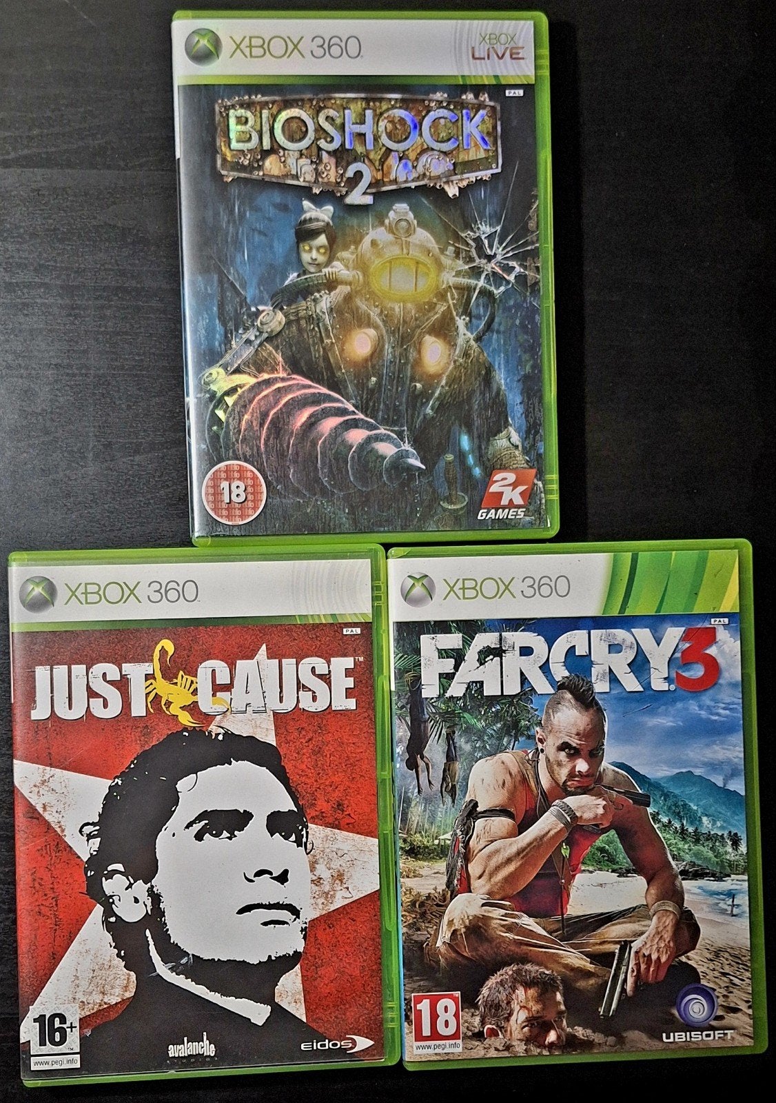 Pack combiné XBOX 360 [3 jeux] : Bioshock, Just Cause, Far C, Enlèvement ou Envoi, Utilisé, À partir de 18 ans