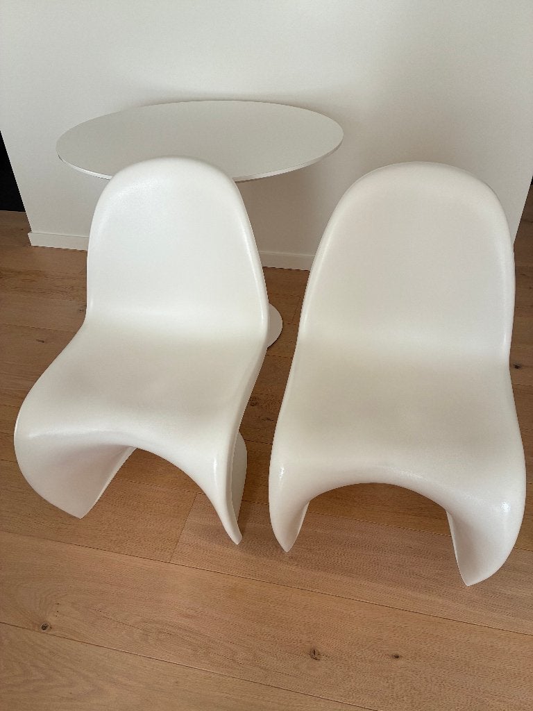 Twee namaak Pantonstoelen wit, Huis en Inrichting, Stoelen, Ophalen, Kunststof, Gebruikt, Twee