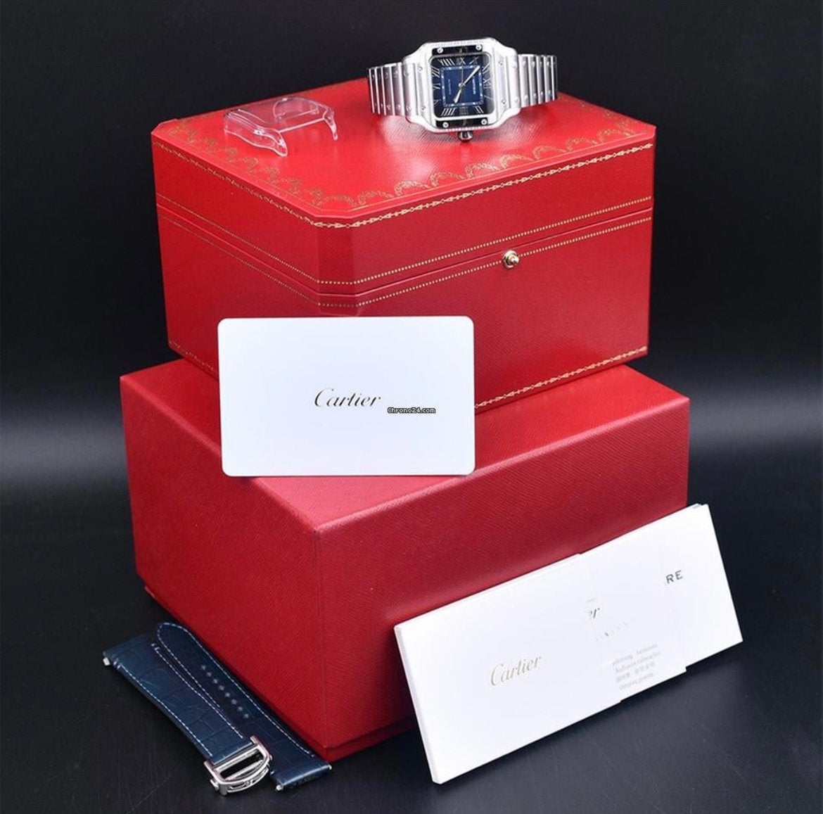 Cartier Santos Medium bleu – WSSA0063 – 2025, Montre-bracelet, Autres marques, Enlèvement, Acier