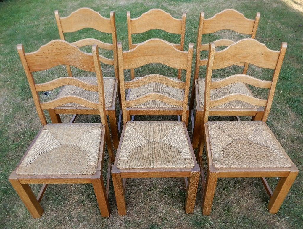 6 chaises en chêne massif avec passepoil, Maison & Meubles, Chaises, Brun, Enlèvement, Bois, Cinq, Six Chaises ou plus