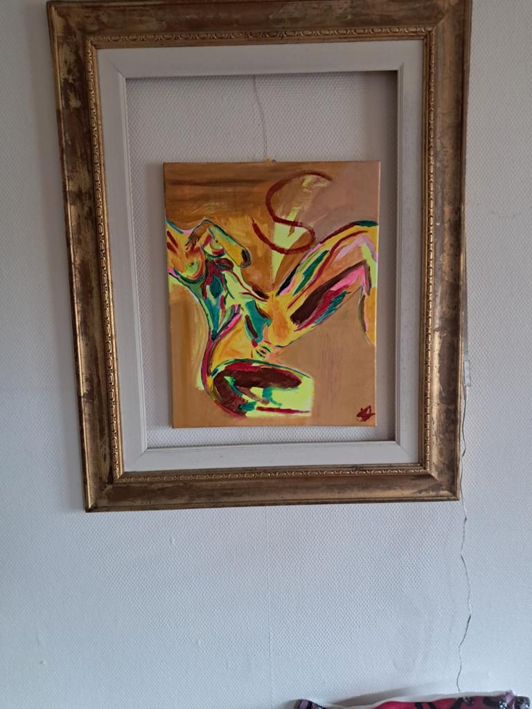 Canvas doek met acryl., Antiek en Kunst, Ophalen