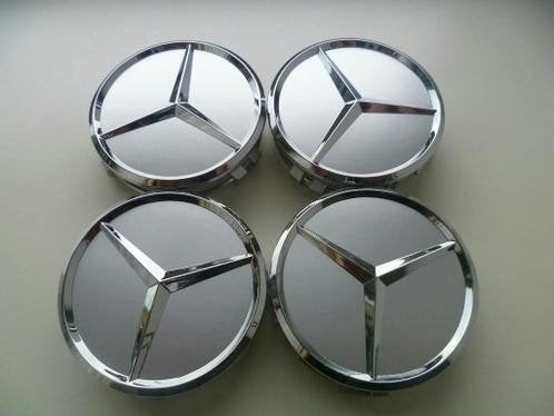 Mercedes grijs met chroom ster wieldoppen naafdoppen 75 mm, Ophalen of Verzenden, Nieuw