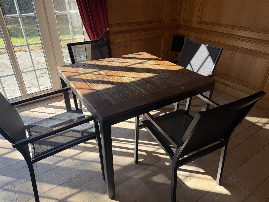 Tuintafel met 4 stoelen, Ophalen, Gebruikt, Vierkant, Hout