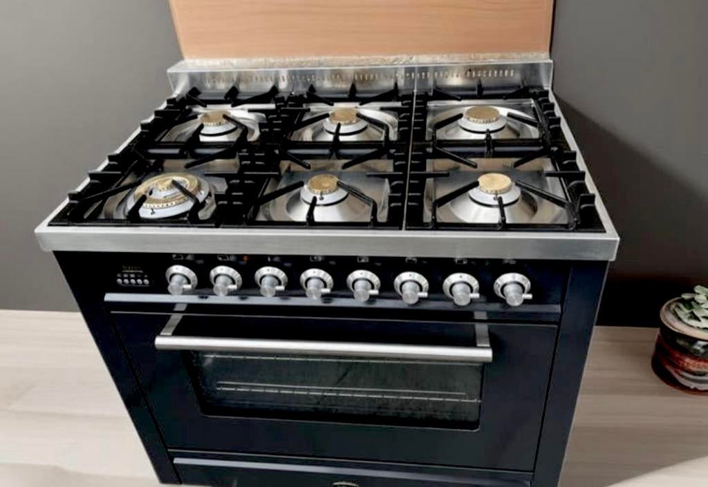 Boretti gasfornuis 6pits zwart,90cm breef, Elektronische apparatuur, Fornuizen, Gebruikt, Vrijstaand, Gas, 5 kookzones of meer
