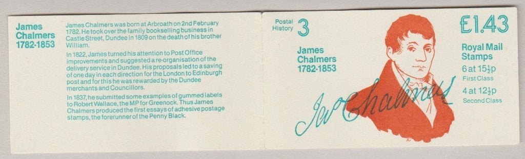 GB 1982 £ 1.43 Booklet SG FN1B - James Chalmers **, Verzenden, Postfris