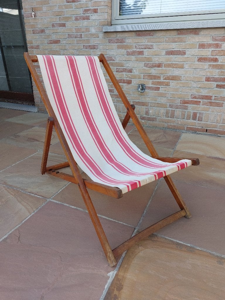 Vintage strandstoel, Tuin en Terras, Ophalen, Zo goed als nieuw, Hout, Inklapbaar