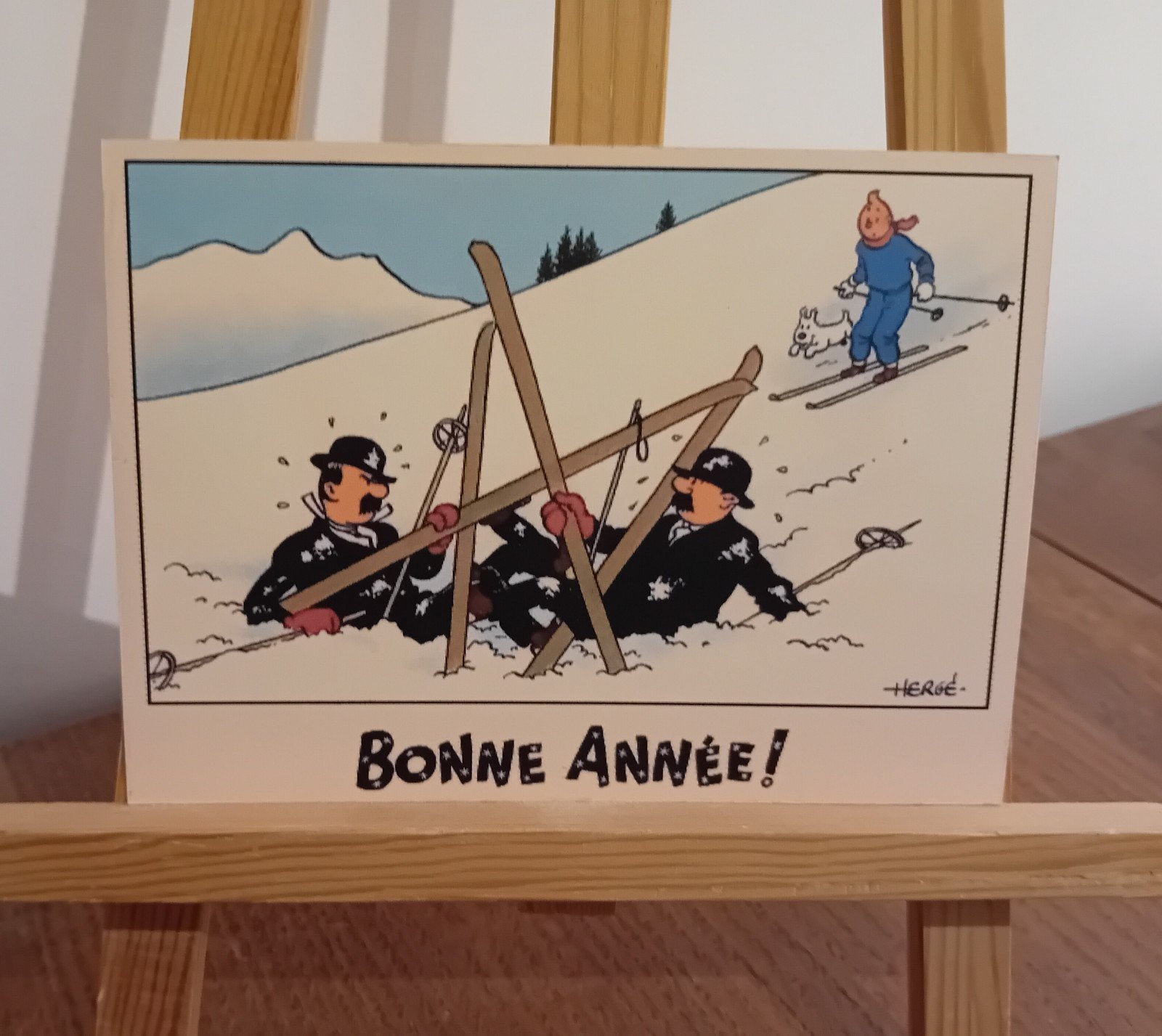 Tintin 024 : magnifique carte dite "neige" réédition de 1942, Collections, Personnages de BD, Comme neuf, Image, Affiche ou Autocollant