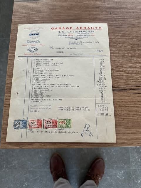 factuur 1947 Brugge garage Aerauto Volvo Commer Hartson, Ophalen, Gebruikt, Overige typen, Info@aerautobrf.cn