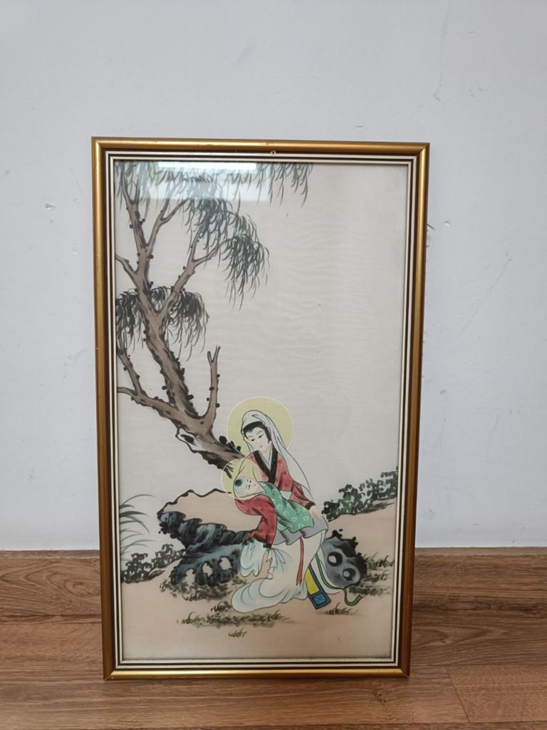 Aziatische aquarel op stof, Ophalen