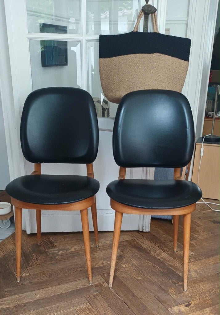 Set van 2 stoelen Pierre Guariche 1960, Huis en Inrichting, Stoelen, Ophalen, Gebruikt, Eén