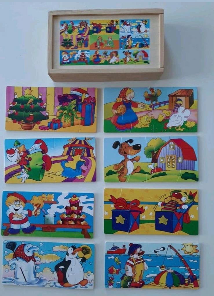 houten puzzeldoos met 8 puzzels, Ophalen of Verzenden