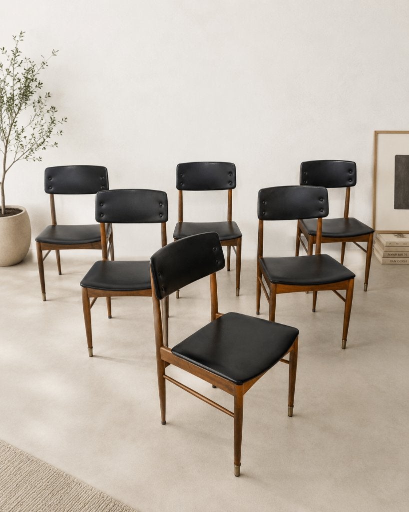 Set van 6 vintage Scandinavische stoelen uit de jaren 60, Huis en Inrichting, Stoelen, Ophalen, Zwart, Hout