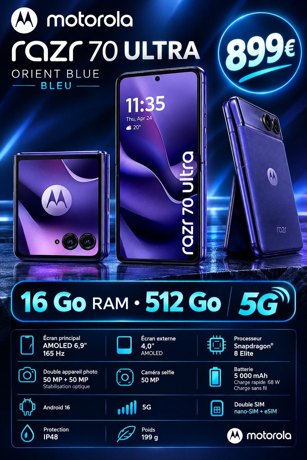 MOTOROLA RAZR 70 ULTRA — 16 GB RAM/512 GB — 899€, Telecommunicatie, Ophalen of Verzenden