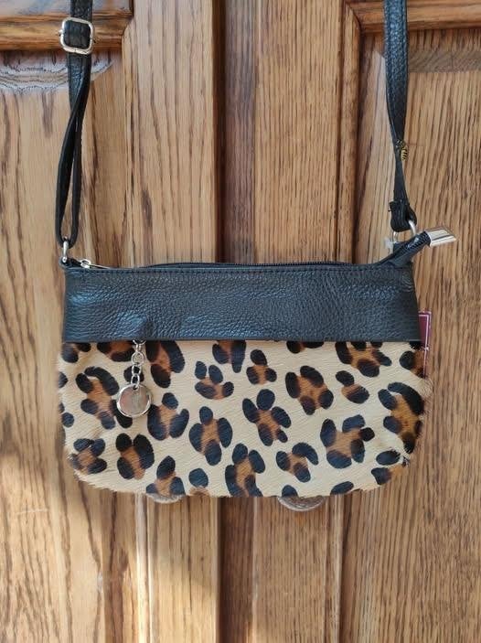 DOLCE C. zwarte leren tas met luipaardprint, Ophalen of Verzenden, Nieuw, Overige kleuren, Avondtasje
