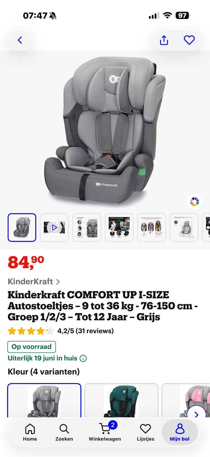Kinderkraft autostoel, Ophalen, Zo goed als nieuw