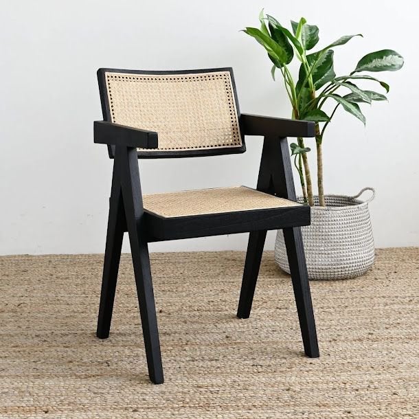 Rattan stoelen in teak hout, Enlèvement, Comme neuf, Noir, Bois