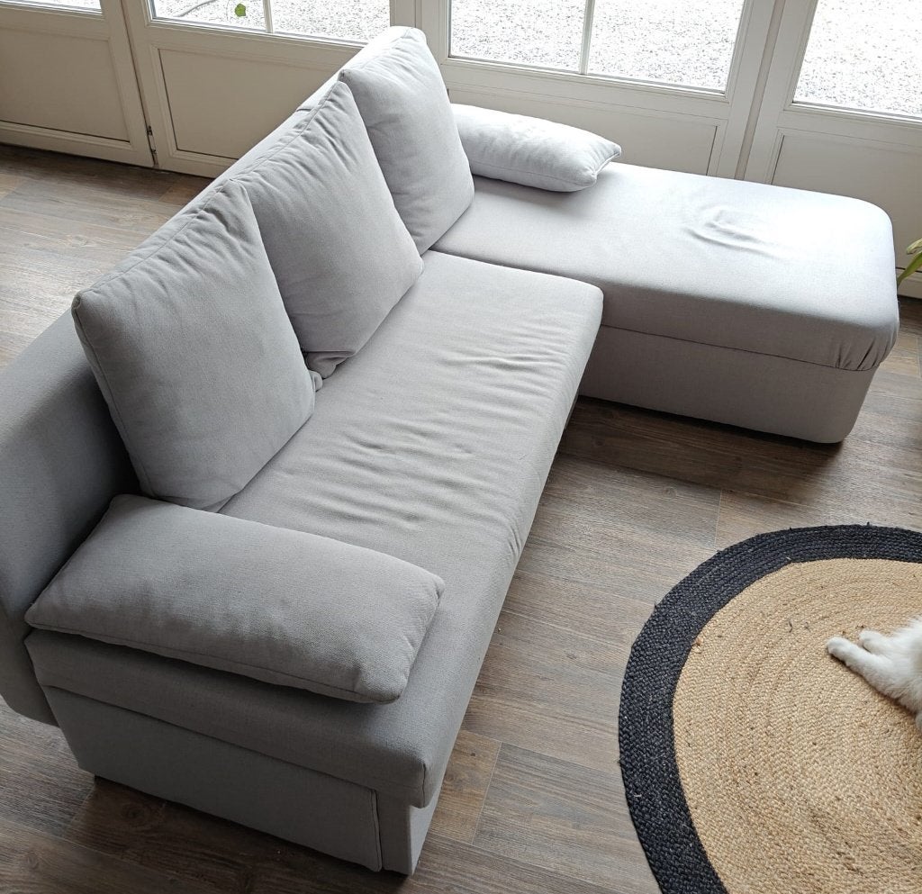 Zetel 191x143cm - stof - grijs met slaapfunctie, Huis en Inrichting, Ophalen, Gebruikt, 125 tot 150 cm, Driepersoons