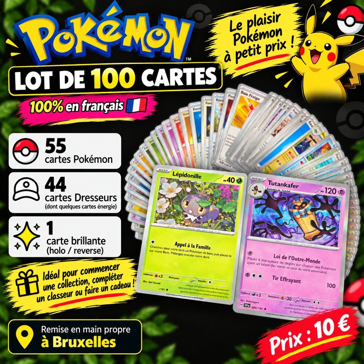 Lot de 100 cartes Pokémon FR authentiques – Sans doublons, Enlèvement, Neuf, Plusieurs cartes, Foil