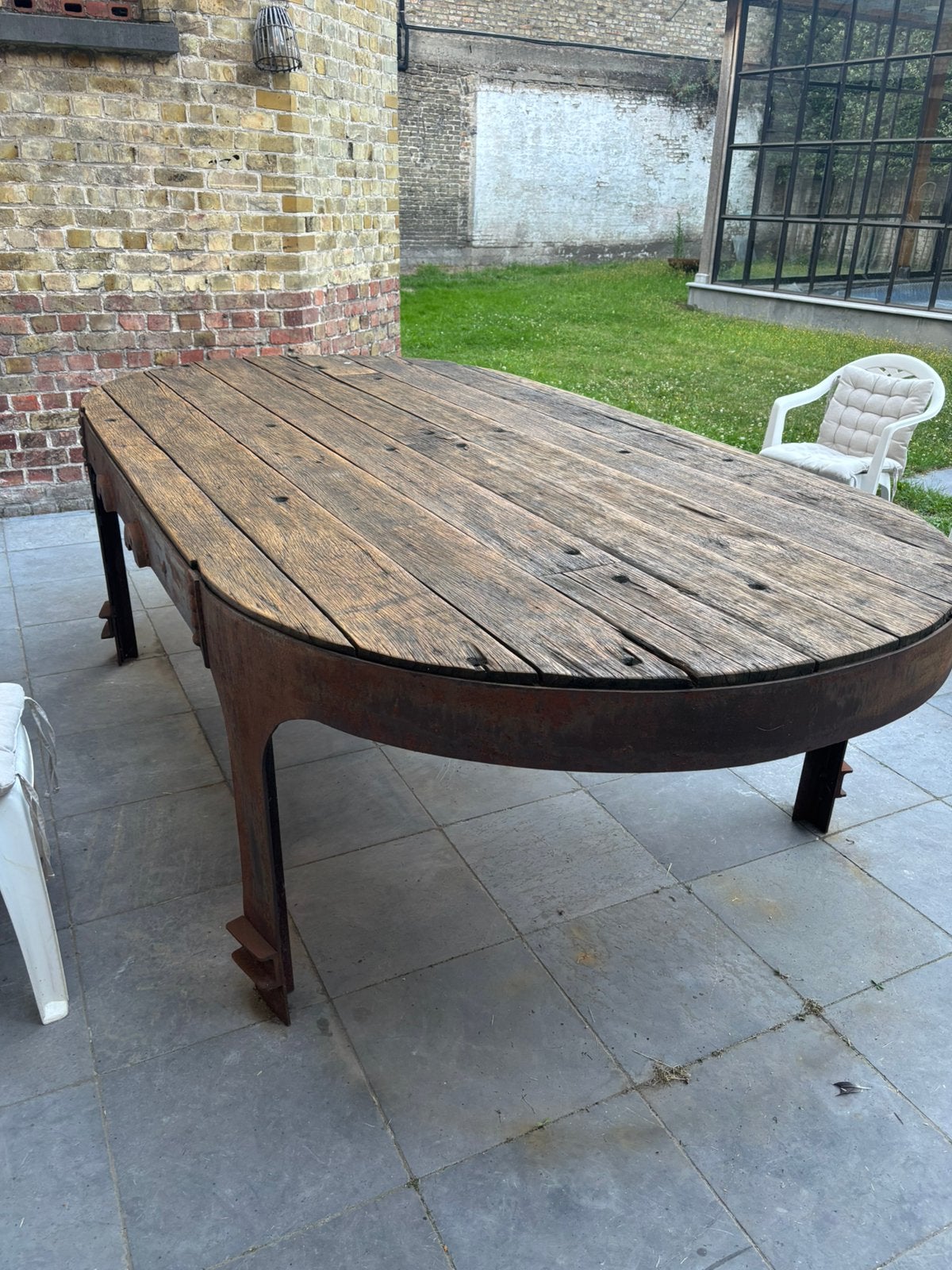 Table à manger ancienne azobé, Jardin & Terrasse, Tables de jardin, Comme neuf, Bois, Enlèvement