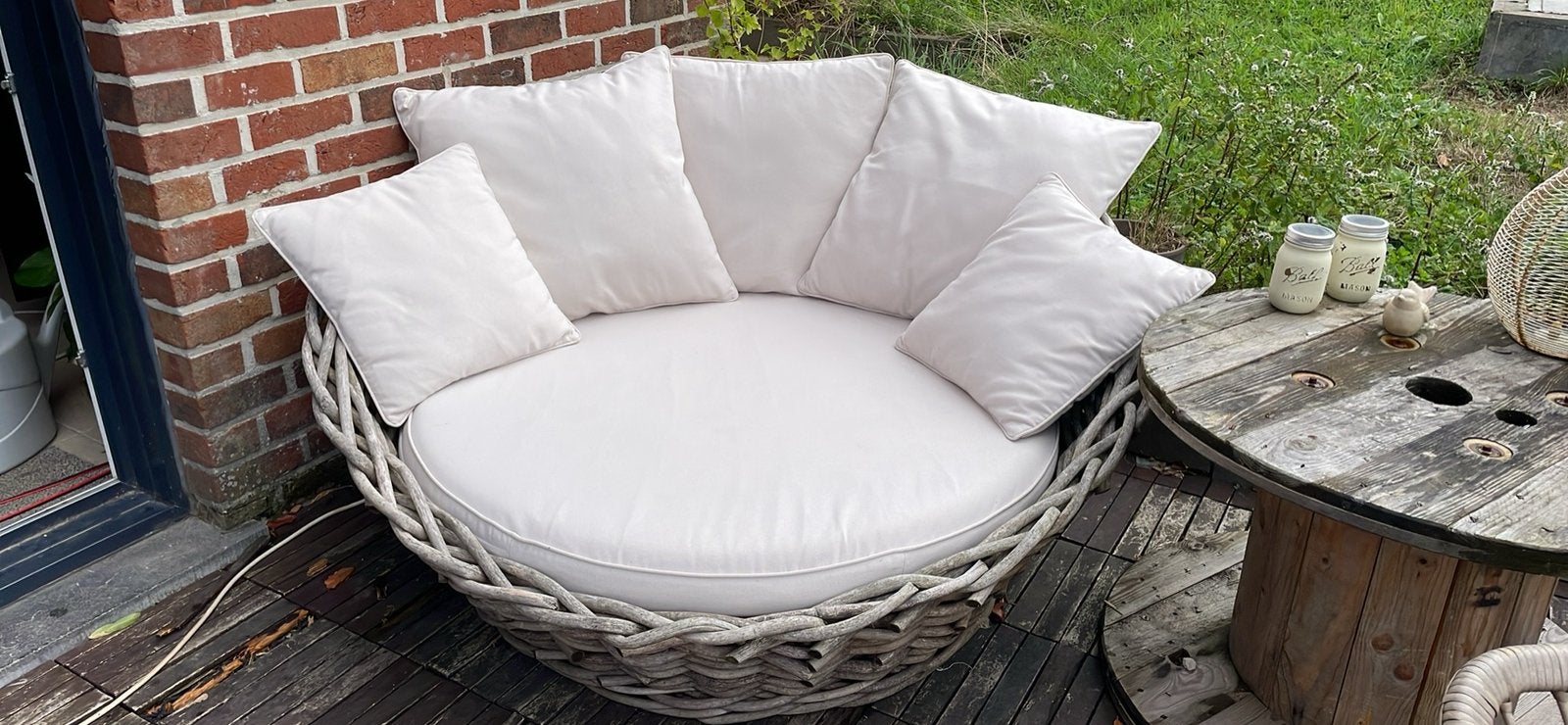Superbe fauteuil de jardin rond en rotin 1/2 places, Rotin, Salons de jardin, Enlèvement, Utilisé