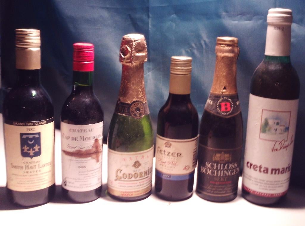 6 petites bouteilles de vin, dont 2 Grand Cru Classé, Enlèvement ou Envoi, Pleine, Comme neuf, Vin rouge