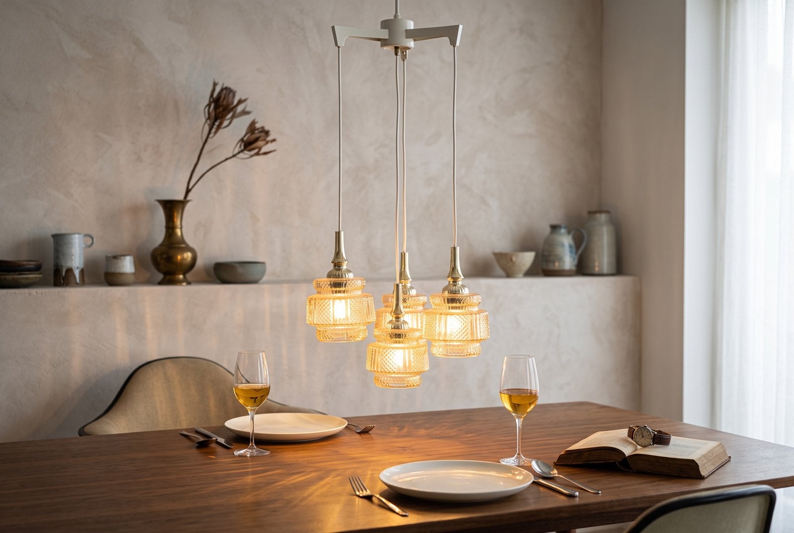 Lampe suspendue/lustre en cascade de verre vintage, Enlèvement
