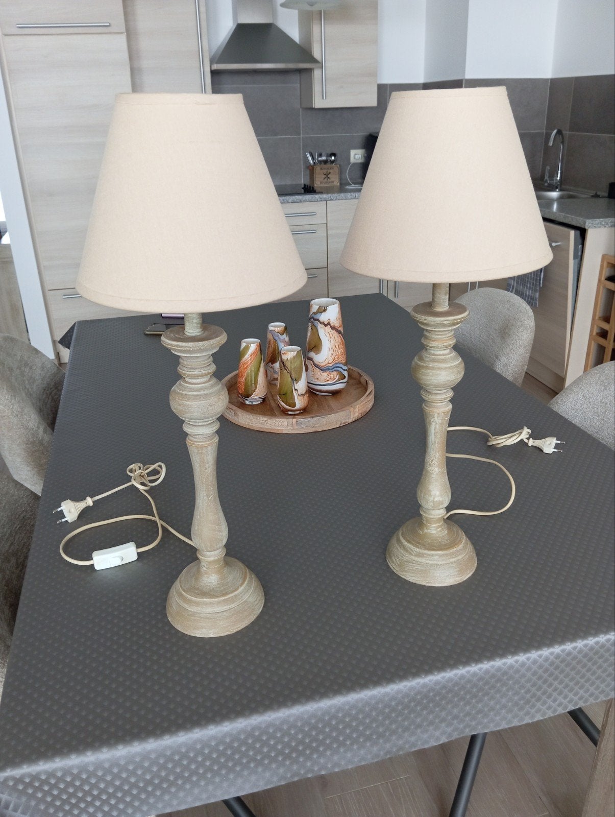 2 landelijke lampadaires, Inclusief lichtbron, Nachtlamp, Zo goed als nieuw, Hout