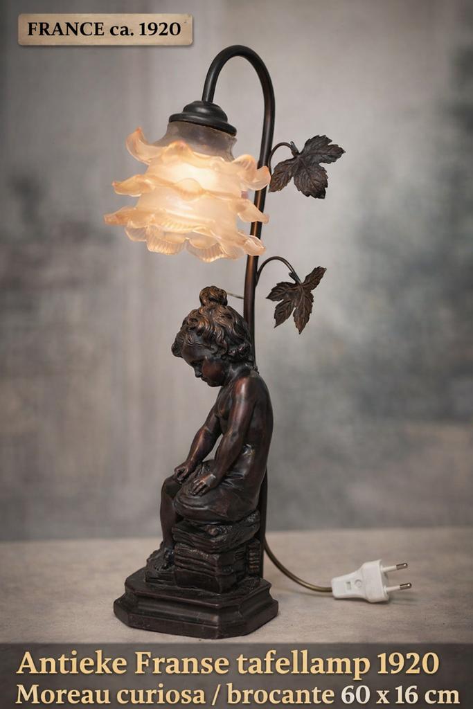 Antieke Franse lamp 1920 moreau barok antiek bronzen effect, Ophalen of Verzenden