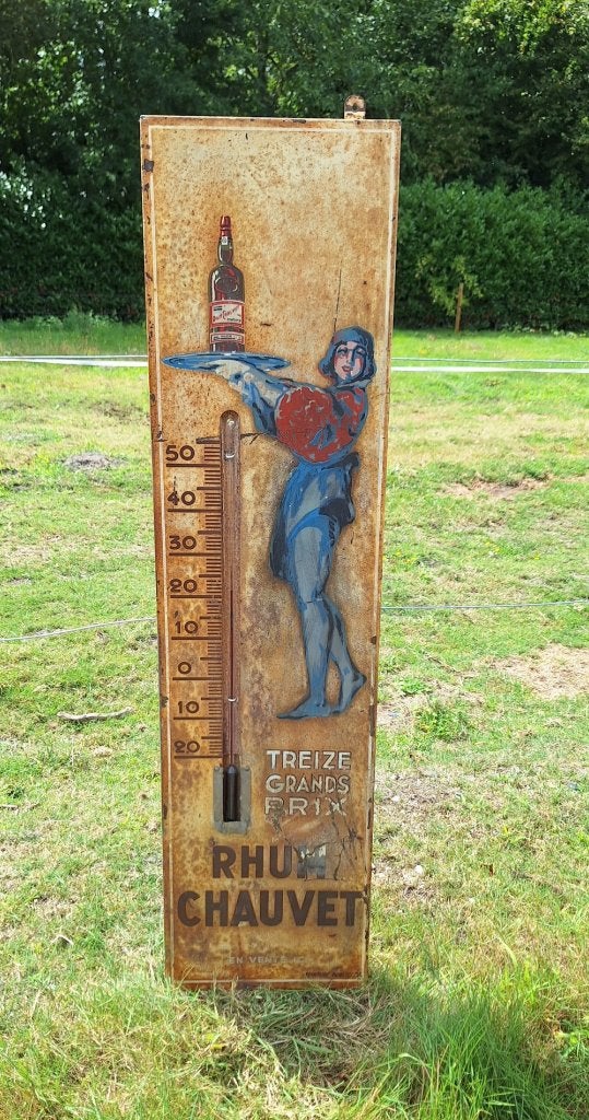 Vintage reclamebord, thermometer voor Rhum Chauvet., Collections, Marques & Objets publicitaires, Utilisé, Panneau publicitaire