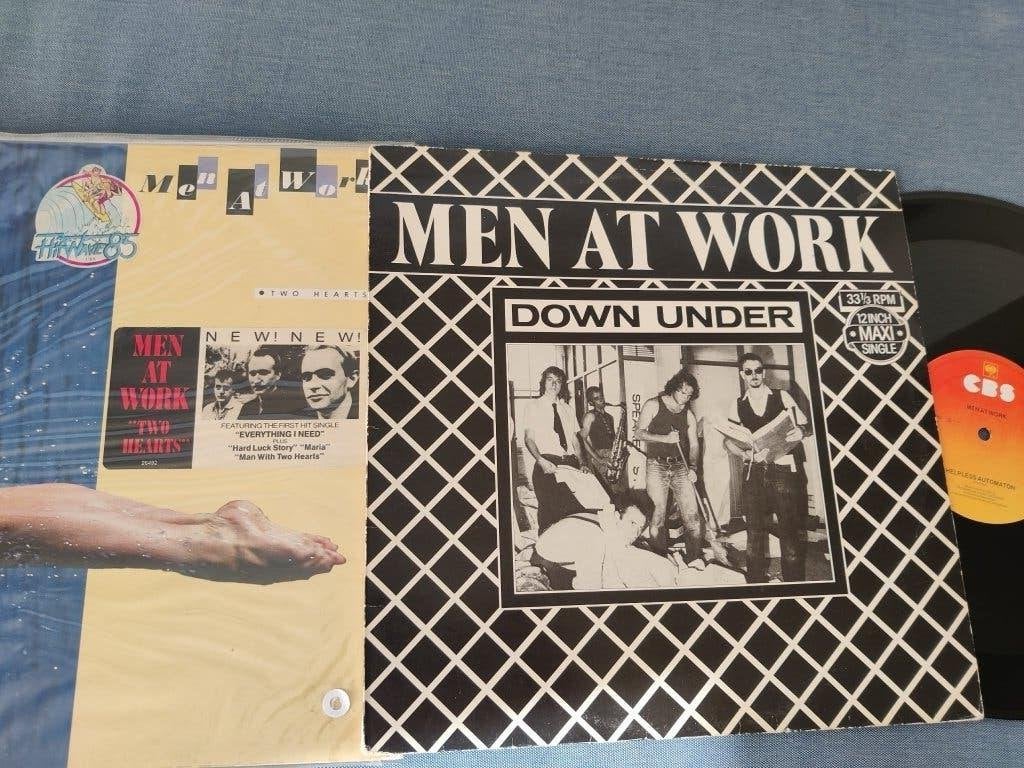 lot Men at work (maxi down under + two hearts, 85, holland), CD & DVD, Vinyles | Rock, Enlèvement ou Envoi, LP