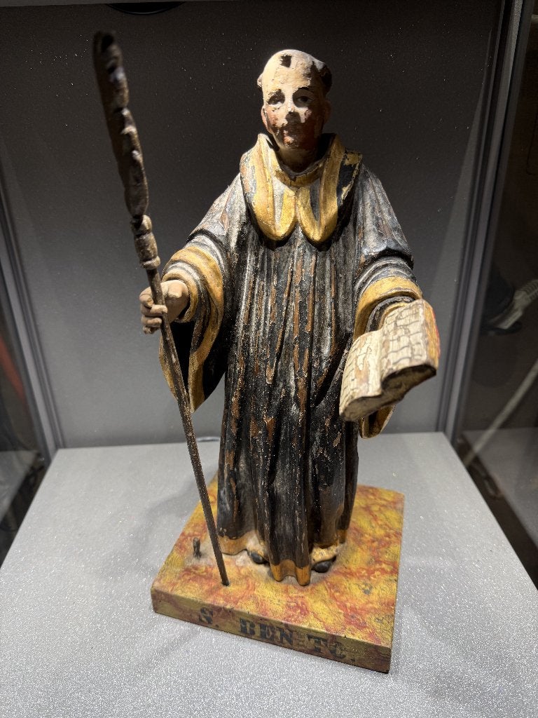 Antiek Beeld Sint Benedictus Hout Polychroom 32 cm