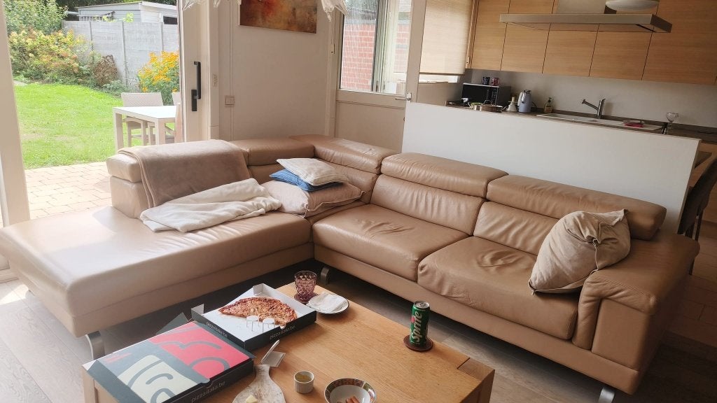 Hoekzetel handgemaakt beige, Ophalen, Gebruikt, Leer, Stijlvolle handgemaakte zetel