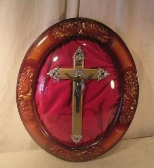 cadre photo baroque ovale en bois avec verre sphérique 44x36, Autres types, Suspendu, Enlèvement ou Envoi, Comme neuf